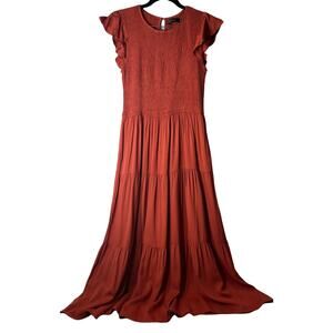 Zesica Rust Smocked Keyhole Neck Sleeveless Maxi Dress with Pockets S